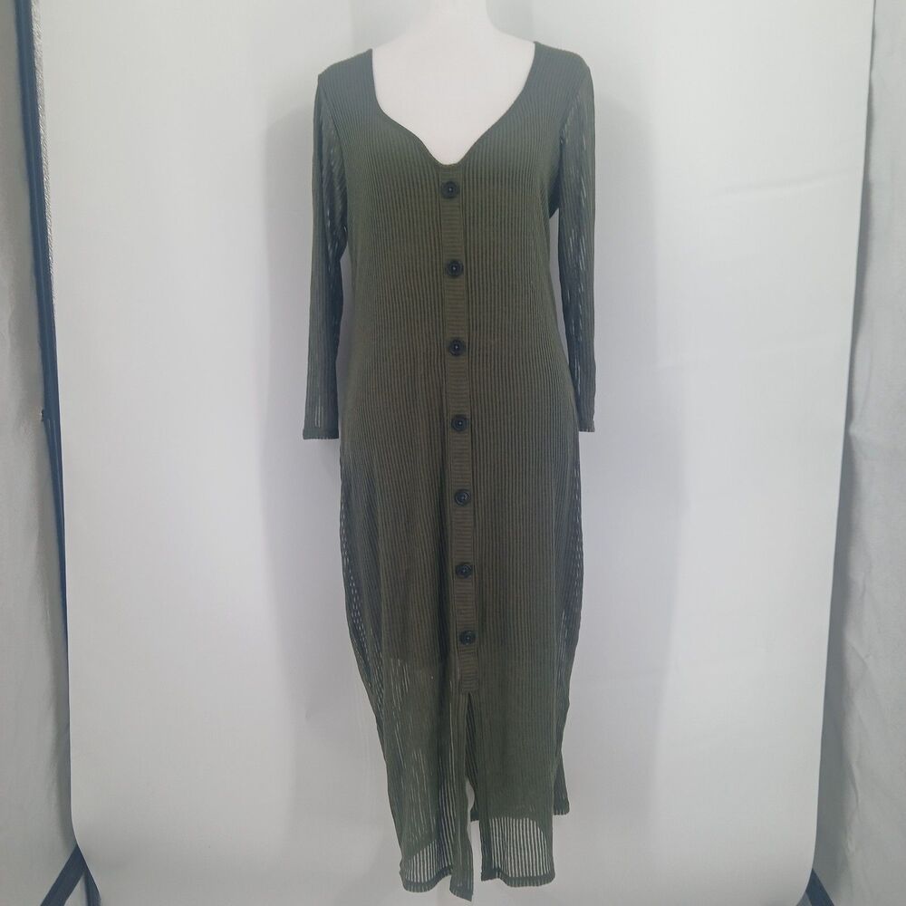 Express Womens Size large Olive Green Ribbed Knit Bodycon Long Sleeve Midi Dress